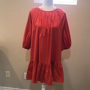 INC International Concepts 97% Cotton Mini Dress w/Puffed Sleeves Ruffle Hem-M